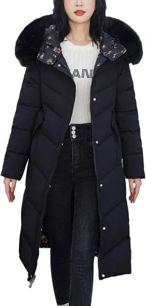 Womens Casual Solid Long Puffer Jacket Fashion Street Go Out Hooded Zipper Down Coat 2024 Winter Warm Outwear Outfits