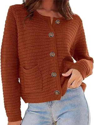 Womens Chunky Knit Cardigan Open Front Button Down Trendy Sweaters Outerwear Long Sleeve Jackets Outerwear