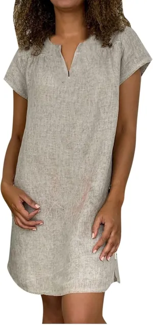 Women's Cotton Linen Tshirt Dresses Short Sleeve Casual Fashion Dress Shift Mini Dresses Vintage Spring Holiday Dresses