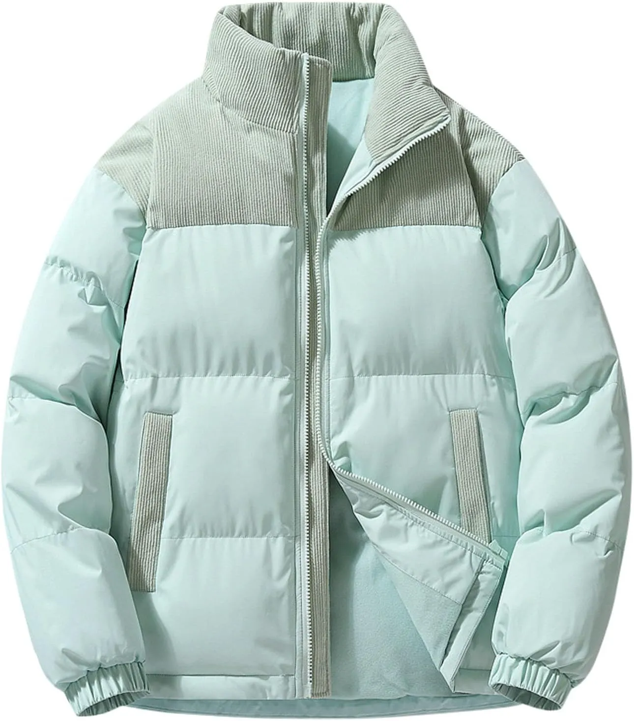 Women's Crop Puffer Jacket Trendy Zip Up Quilted Short Winter Coat Thickened Down Jackets Parkas with Pockets Outwear