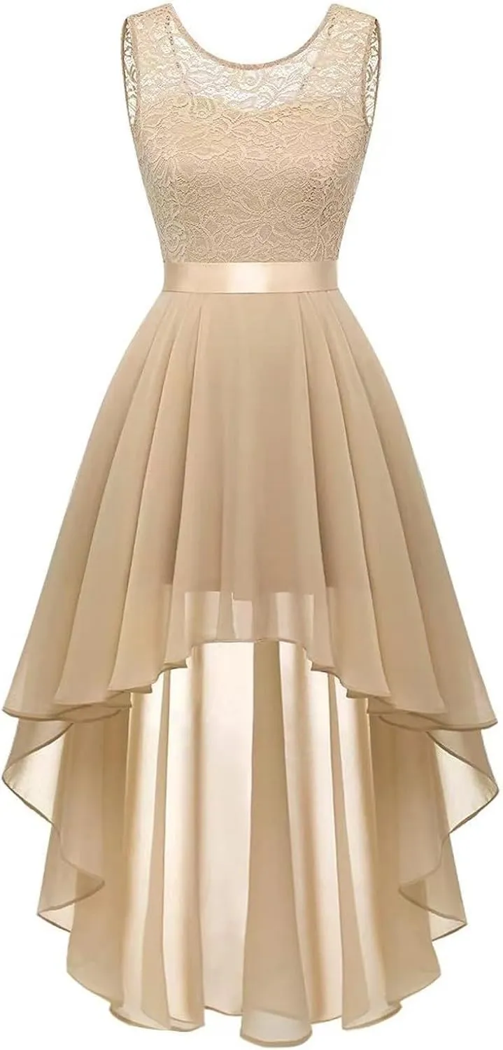 Womens Dresses Sleeveless Lace High Low Homecoming Dress Cocktail Prom Dresses 2025 Formal Wedding Guest Dresses