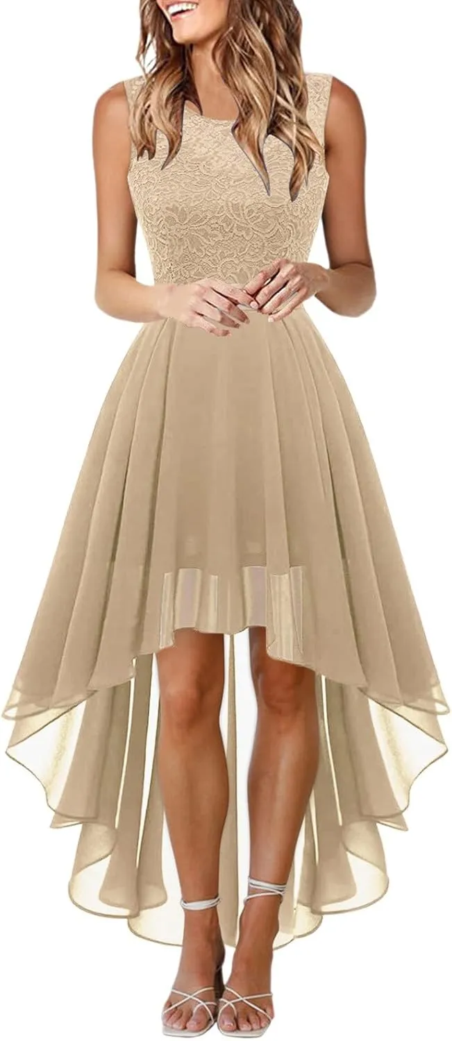 Womens Dresses Sleeveless Lace High Low Homecoming Dress Cocktail Prom Dresses 2025 Formal Wedding Guest Dresses