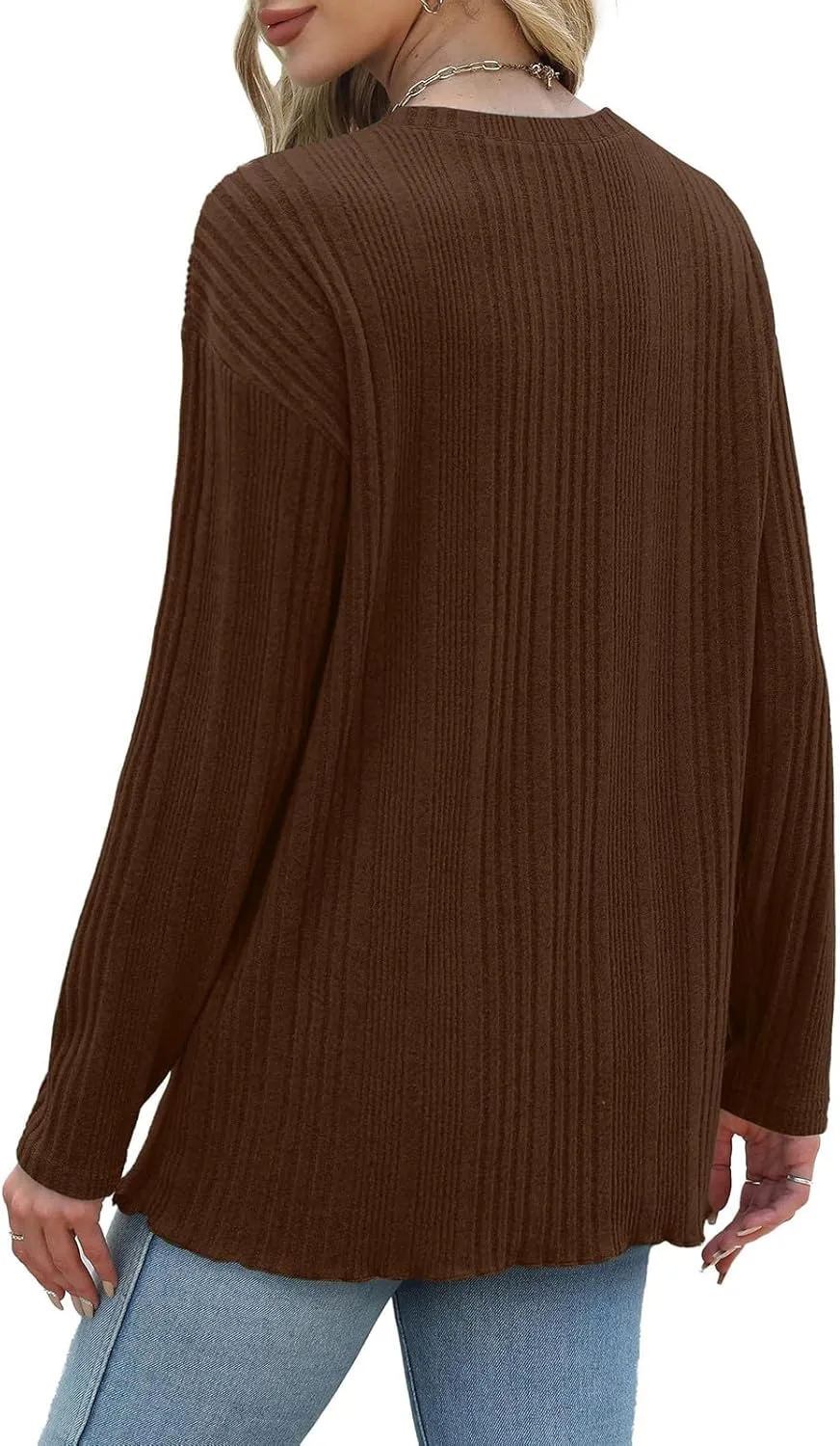 Womens Fall Winter Tops 2024 Soft Long Sleeve Casual Blouses Crewneck Knit Pullover Sweater Tops