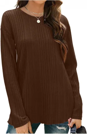 Womens Fall Winter Tops 2024 Soft Long Sleeve Casual Blouses Crewneck Knit Pullover Sweater Tops