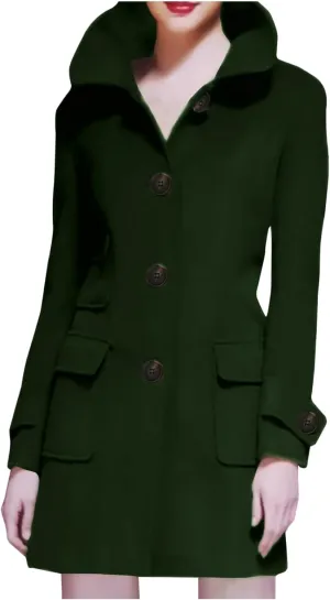 Womens Jacket Wool Blend Coats Vintage Single Breasted Lapel Overcoat Long Sleeve Casual Slim Fit Button Cardigan