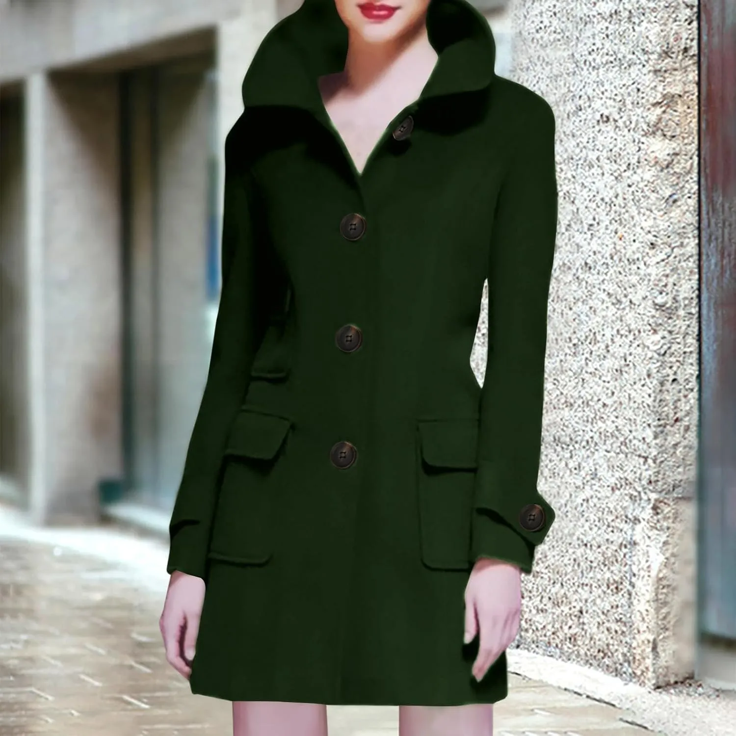 Womens Jacket Wool Blend Coats Vintage Single Breasted Lapel Overcoat Long Sleeve Casual Slim Fit Button Cardigan