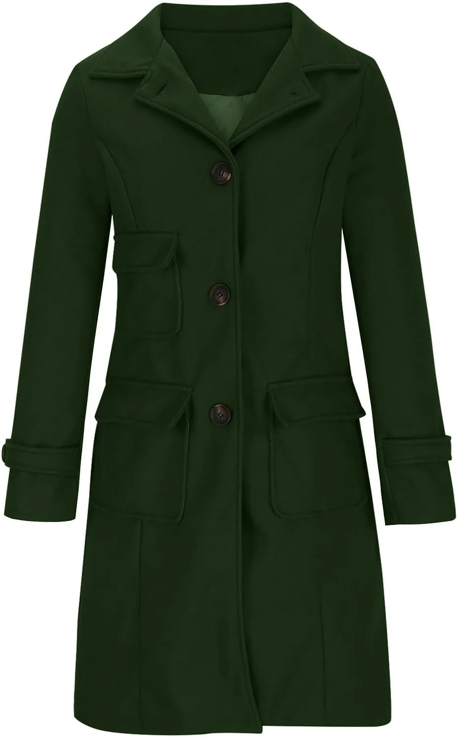Womens Jacket Wool Blend Coats Vintage Single Breasted Lapel Overcoat Long Sleeve Casual Slim Fit Button Cardigan
