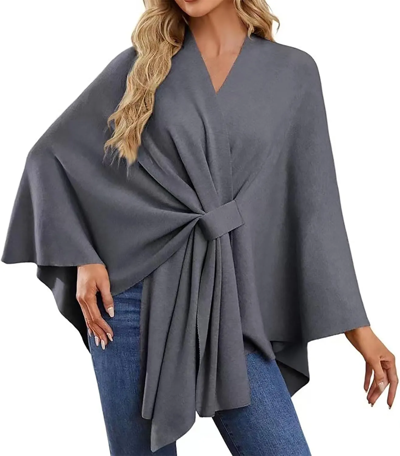 Women's Knitted Ponchos and Capes Front Ponchos for Fall Winter Stylish Cloak Shawl Wrap Elegant for Wedding