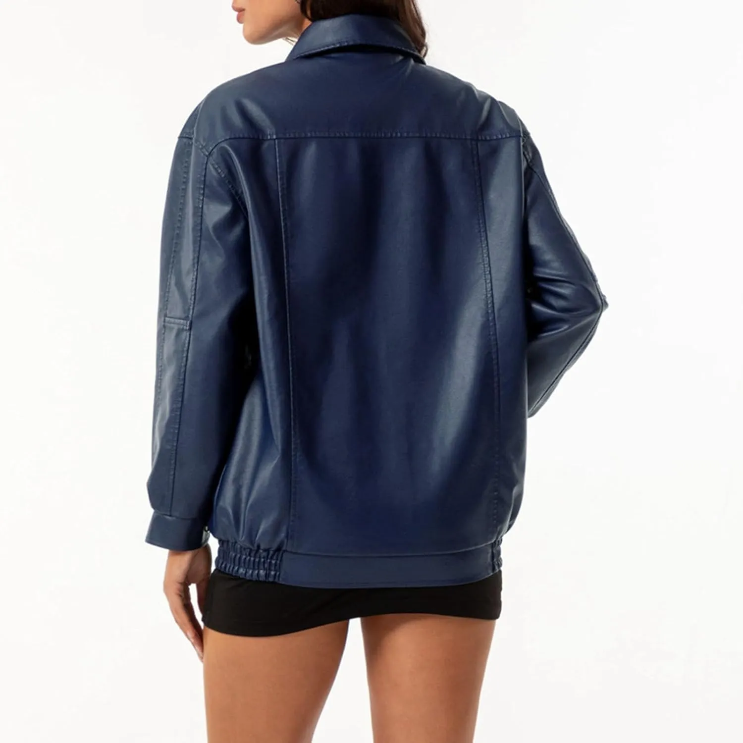Womens Light Jackets Long Sleeve Full Zip Up Stand Collar Quilted Windbreaker Biker Coat Leather Soft Casual Fluffy