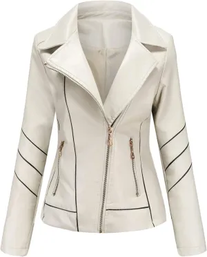 Womens Light Jackets Long Sleeve Full Zip Up Stand Collar Quilted Windbreaker Biker Coat Leather Soft Casual Fluffy