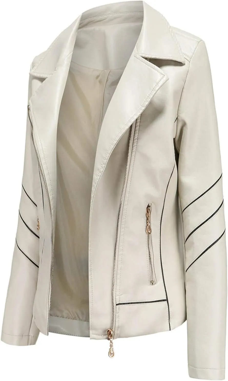 Womens Light Jackets Long Sleeve Full Zip Up Stand Collar Quilted Windbreaker Biker Coat Leather Soft Casual Fluffy