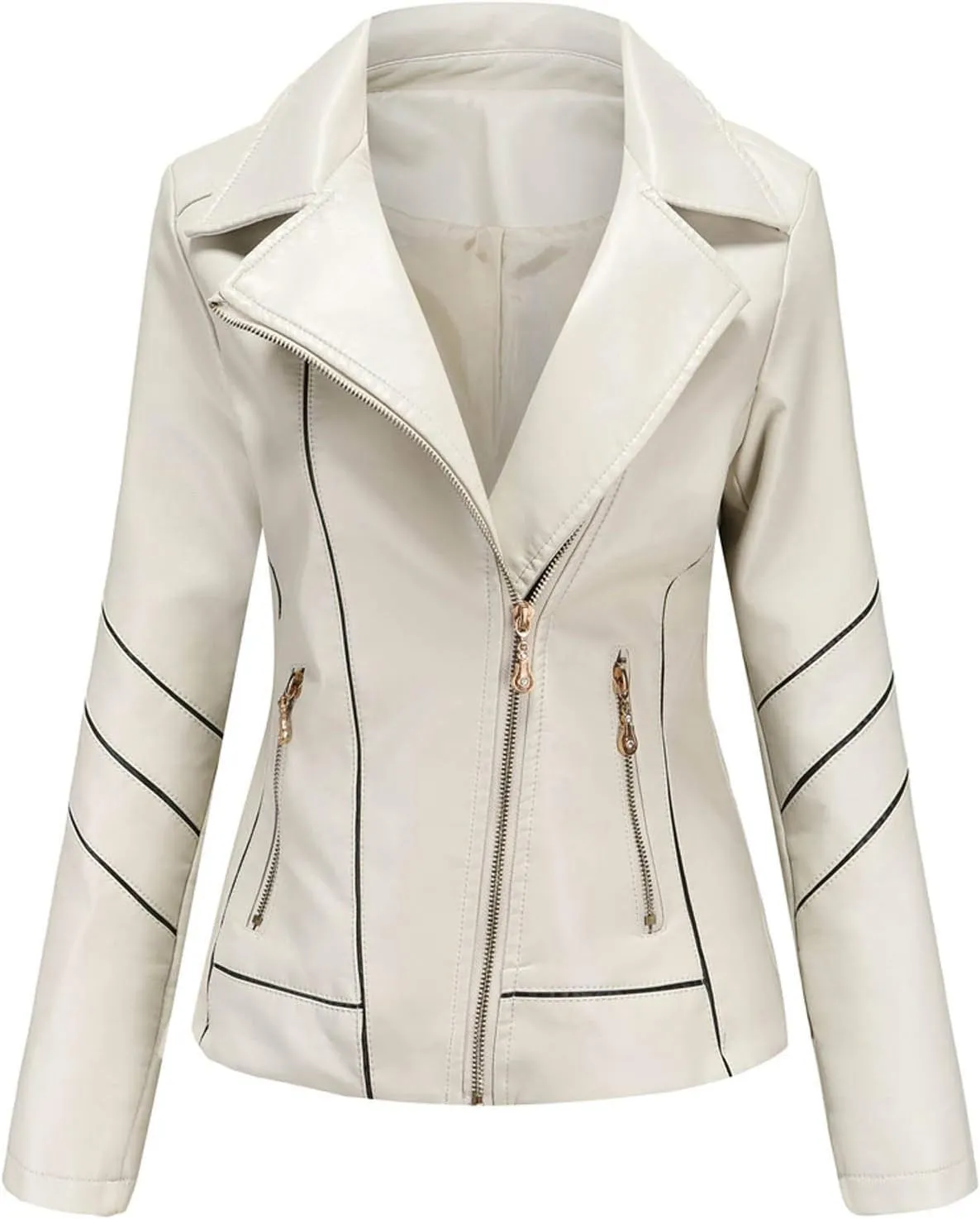 Womens Light Jackets Long Sleeve Full Zip Up Stand Collar Quilted Windbreaker Biker Coat Leather Soft Casual Fluffy