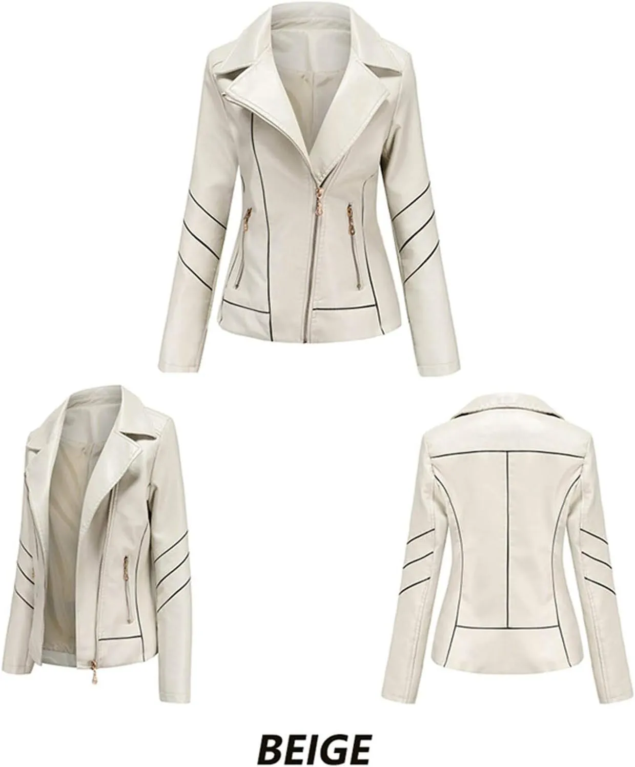 Womens Light Jackets Long Sleeve Full Zip Up Stand Collar Quilted Windbreaker Biker Coat Leather Soft Casual Fluffy