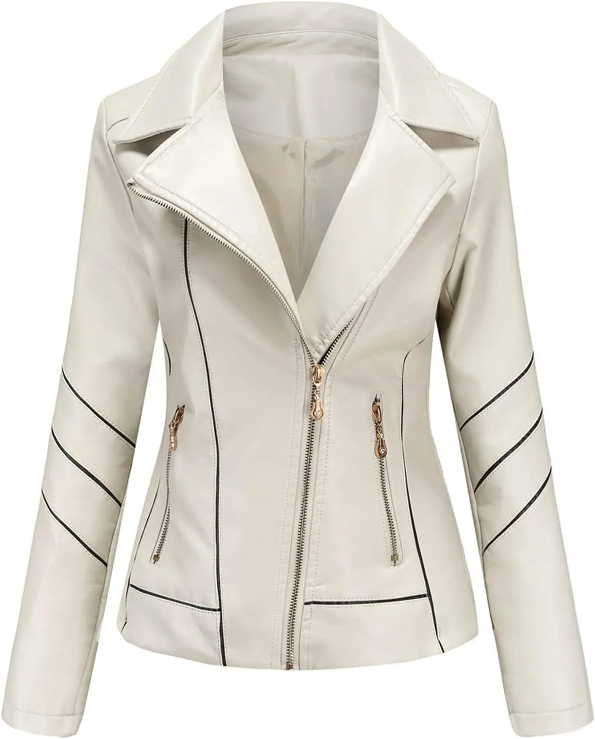 Womens Light Jackets Long Sleeve Full Zip Up Stand Collar Quilted Windbreaker Biker Coat Leather Soft Casual Fluffy