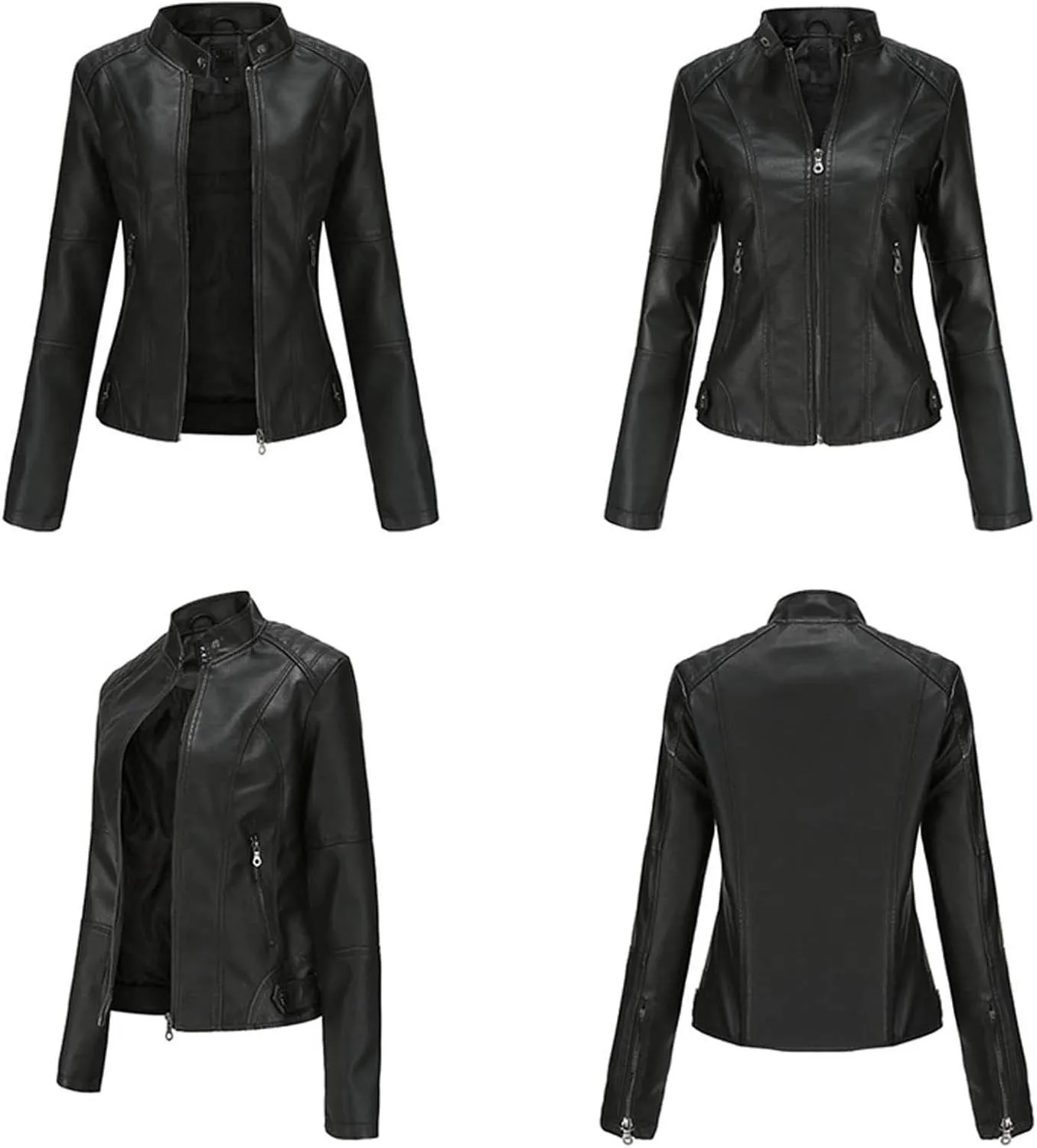 Women's Light Jackets Long Sleeve Zip Leather Quilted Quilt Biker Coat Moto Biker Jacket Soft Retro Cardigans Tops