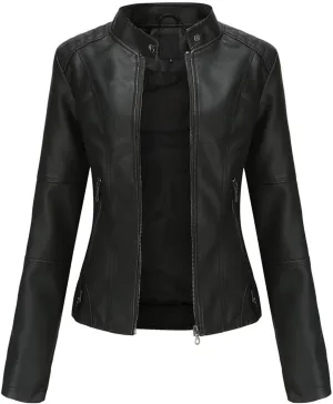 Women's Light Jackets Long Sleeve Zip Leather Quilted Quilt Biker Coat Moto Biker Jacket Soft Retro Cardigans Tops