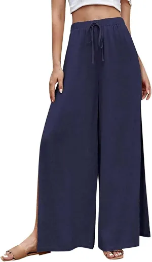 Women's Linen Pants Wide Leg Trousers Trendy Pants High Waisted Pants with Pockets Breathable Pants Plus Size