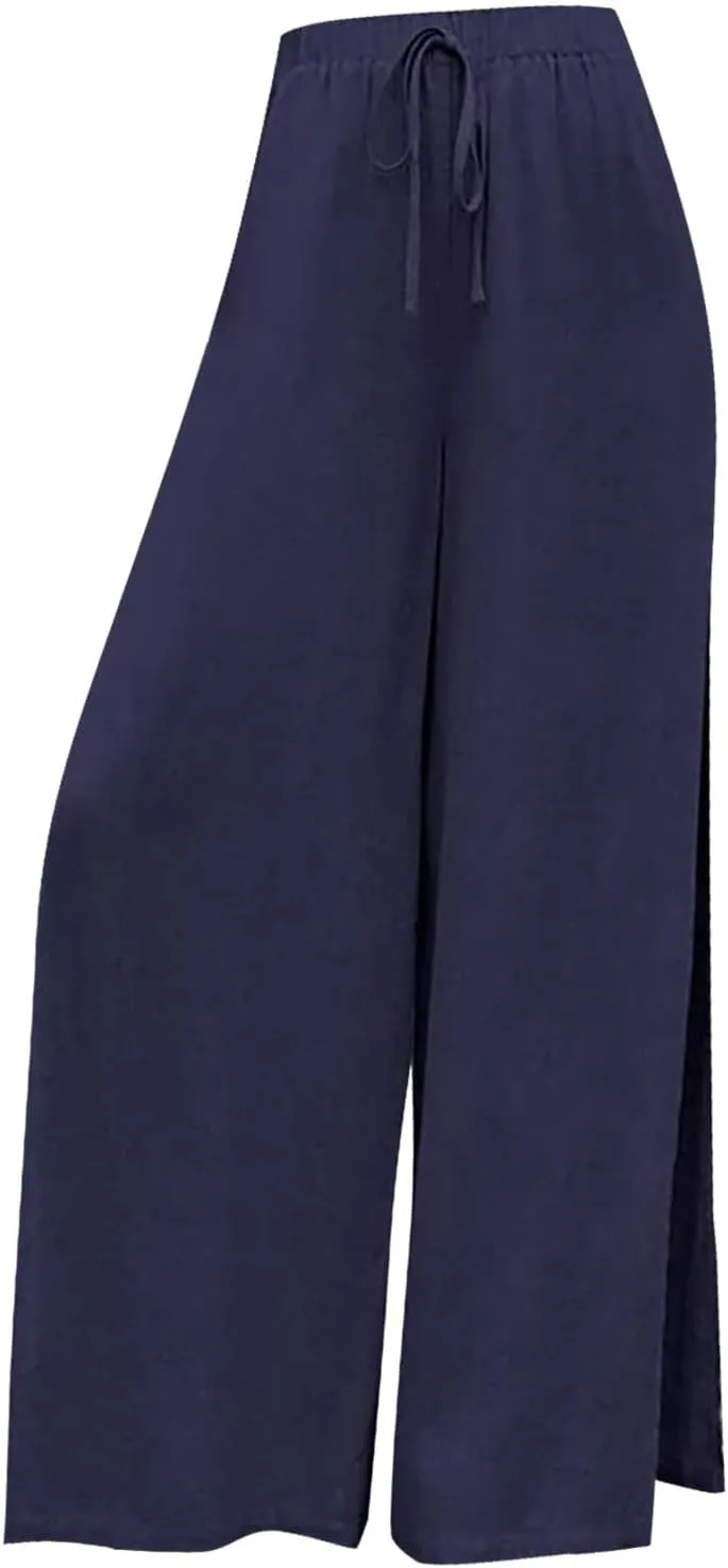 Women's Linen Pants Wide Leg Trousers Trendy Pants High Waisted Pants with Pockets Breathable Pants Plus Size