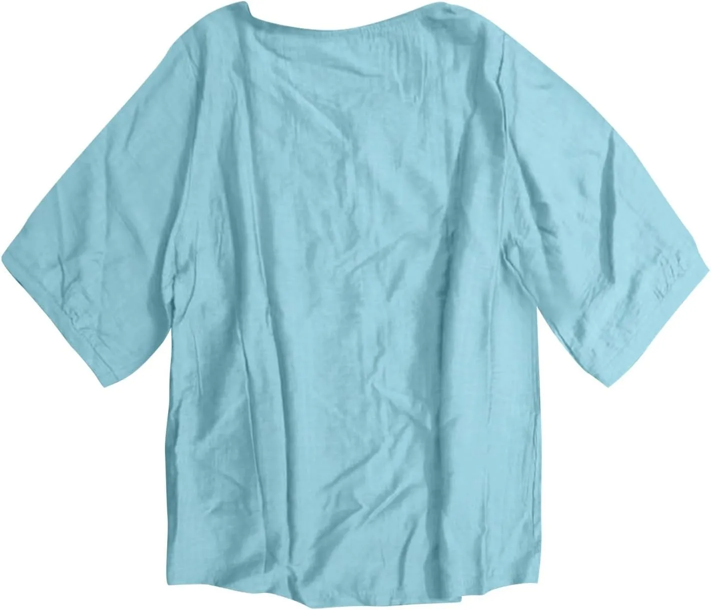 Women's Linen Tops Bohemian Short Sleeve Shirts Summer Loose Crewneck Casual Vintage Embroidered Blouse Tops