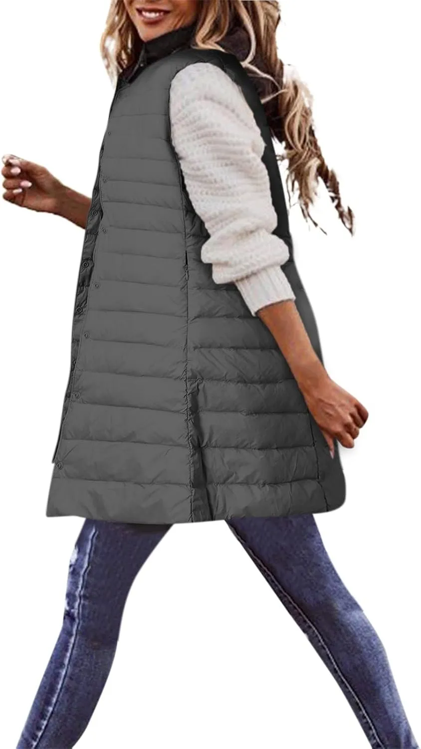 Womens Long Winter Vest Sleeveless Lightweight Puffer Jackets Fashion Slim Gilet Quilted Coat Outdoor Travel Outwear