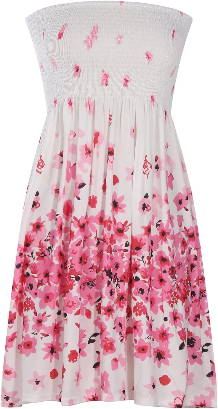 Women's Off Shoulder Dress Fashion Floral Print Pleated Short Dress Summer Beach Holiday Dress Boho Dress