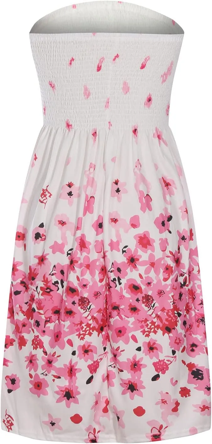 Women's Off Shoulder Dress Fashion Floral Print Pleated Short Dress Summer Beach Holiday Dress Boho Dress