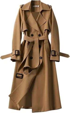 Women's Outerwear Solid Trench Windbreaker Slim Long Fit Coat Overcoat Coat Flexible Boho Outerwear Causal Oversized