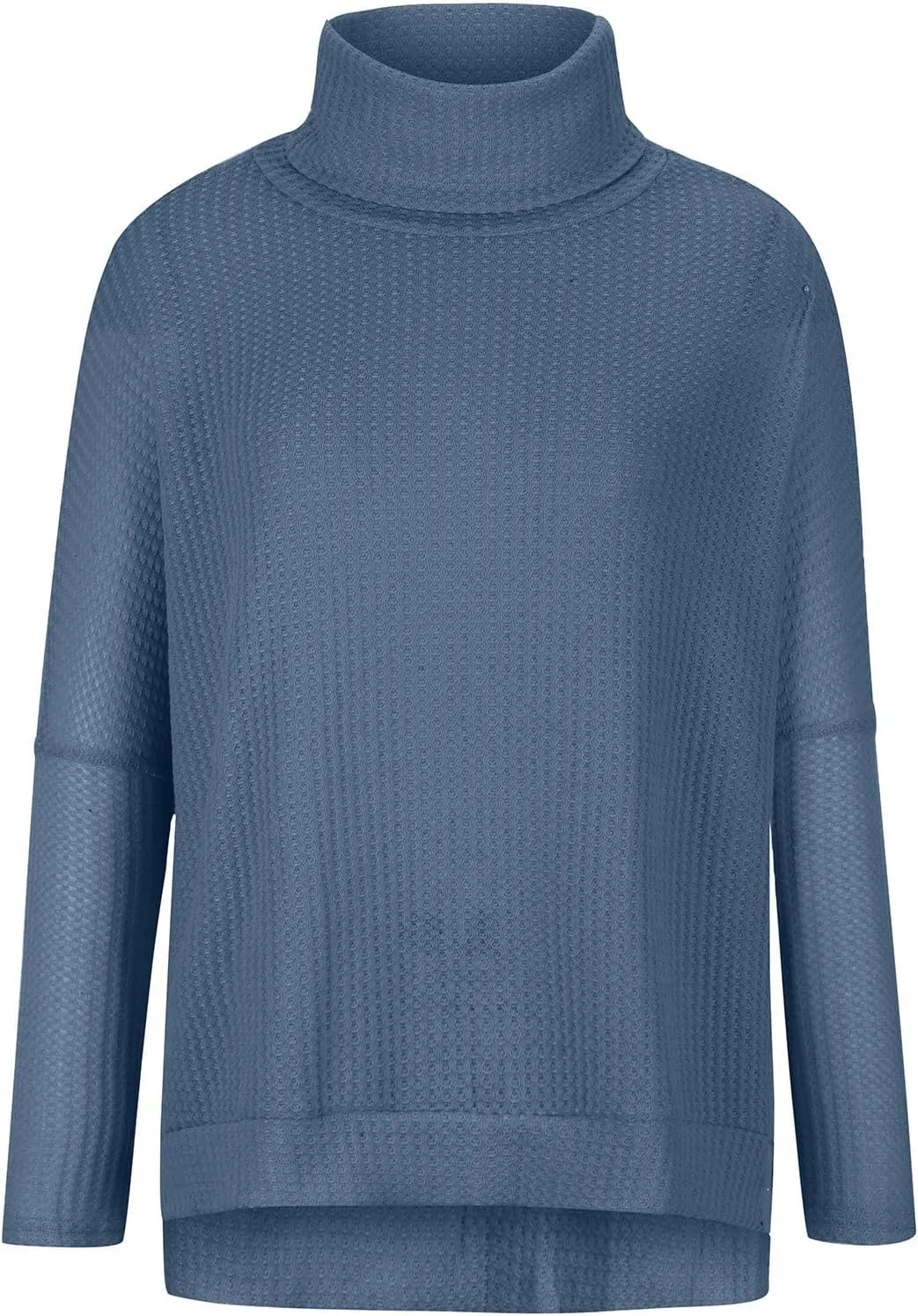 Women's Oversized Tops Waffle Knit Batwing Sleeve Turtleneck Sweater Shirts High Low Irregular Hem Side Slit Blouses
