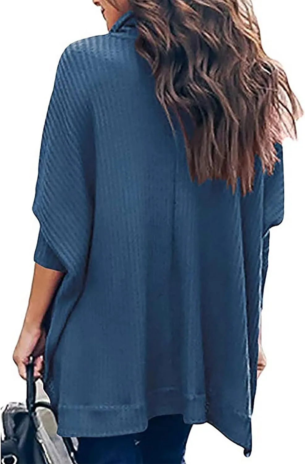 Women's Oversized Tops Waffle Knit Batwing Sleeve Turtleneck Sweater Shirts High Low Irregular Hem Side Slit Blouses