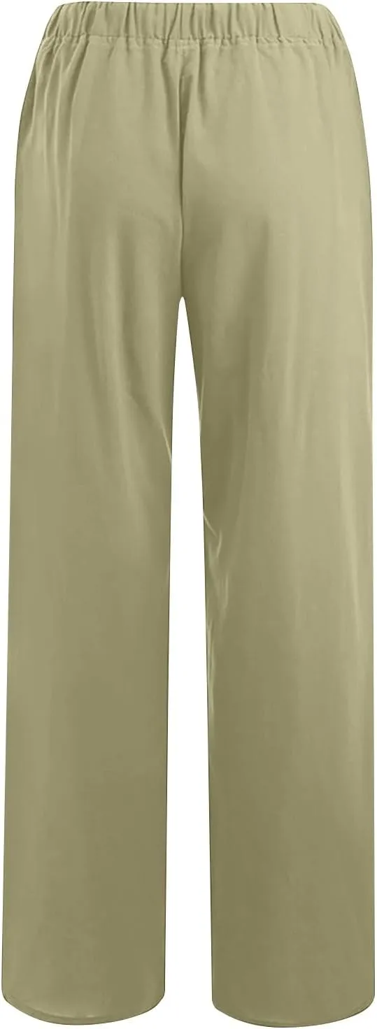 Women's Palazzo Pants Wide Leg Linen Pants Loose Flowy Pants High Waisted Summer Pants Trendy Trousers with Pockets