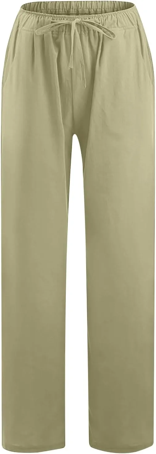 Women's Palazzo Pants Wide Leg Linen Pants Loose Flowy Pants High Waisted Summer Pants Trendy Trousers with Pockets