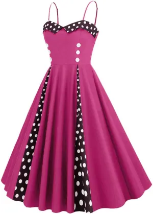 Womens Polka Dot Cocktail Party Swing Dress Audrey Hepburn Style Patchwork Summer Sundress Homecoming Dresses