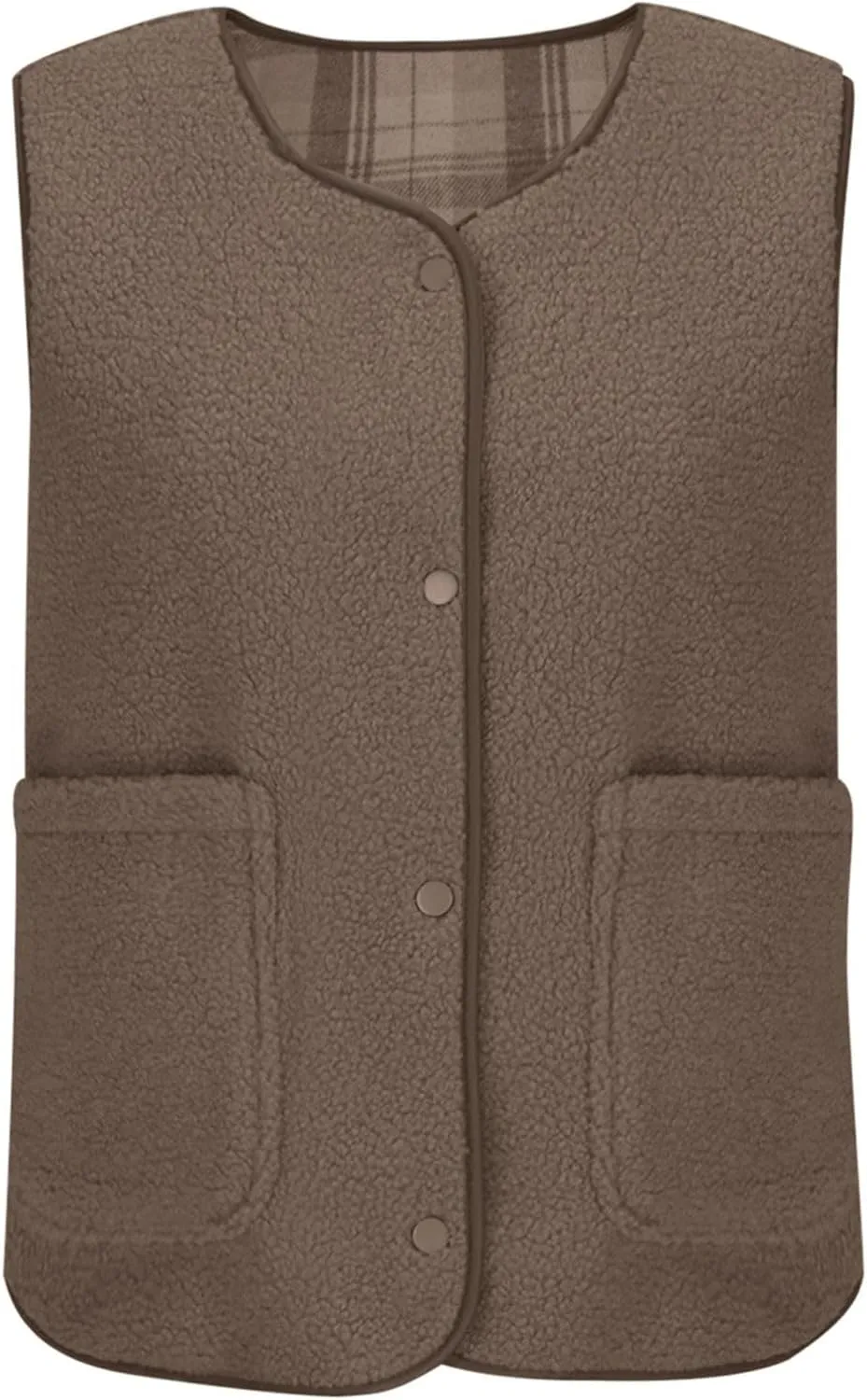 Womens Reversible Plaid Sherpa Vest Fuzzy Fleece Jacket Lightweight Cozy Sleeveless Cardigan Button Up Waistcoat Gilet