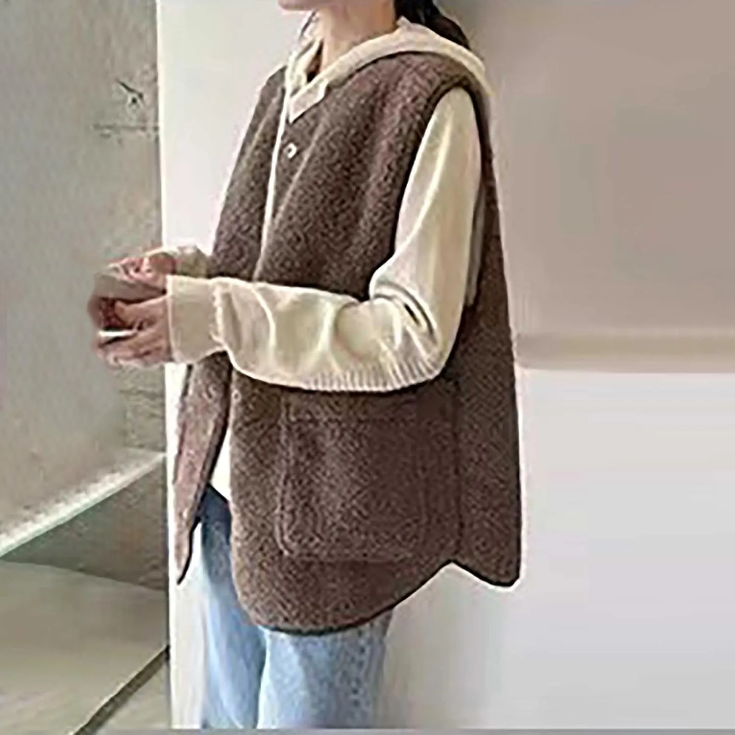 Womens Reversible Plaid Sherpa Vest Fuzzy Fleece Jacket Lightweight Cozy Sleeveless Cardigan Button Up Waistcoat Gilet