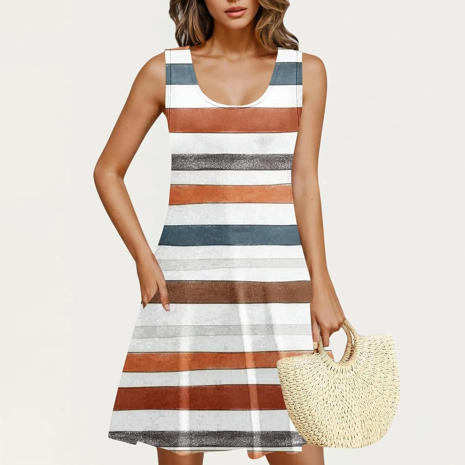 Womens Sleeveless Beach Dresses Loose Swimsuit Cover Ups Vacation Dresses Floral Flowy Mini Dress Trendy Dresses
