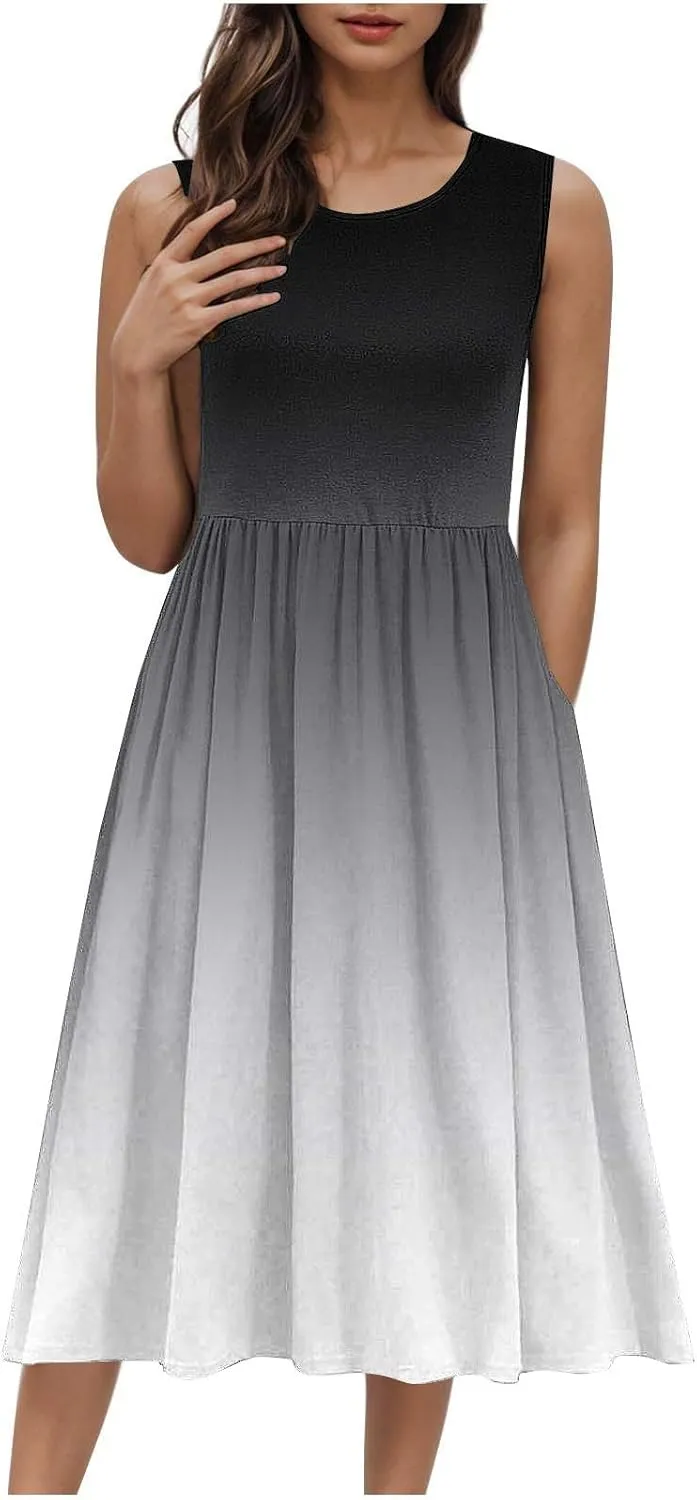 Womens Sleeveless Beach Dresses Trendy Swimsuit Cover Ups Vacation Dresses Flowy Mini Dress Swing Dresses