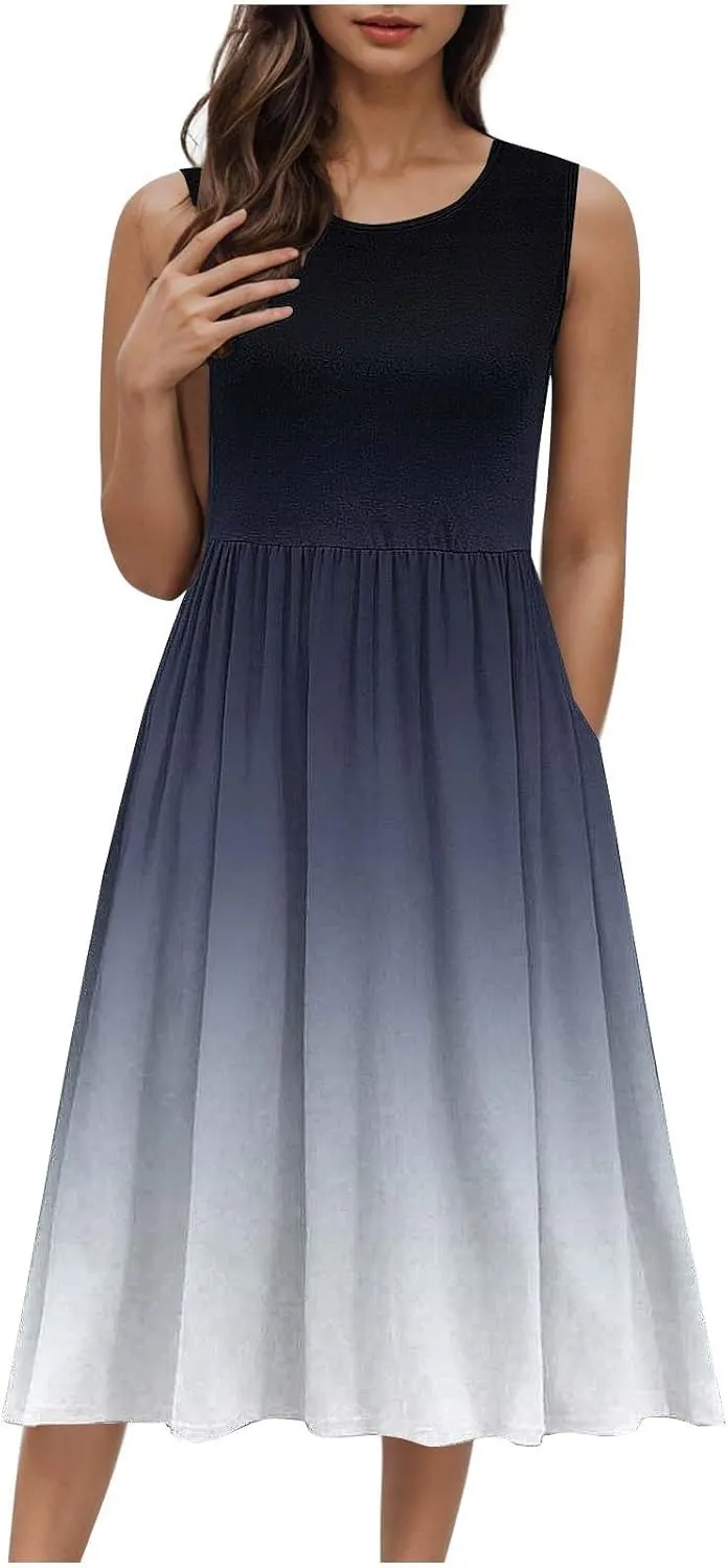 Womens Sleeveless Beach Dresses Trendy Swimsuit Cover Ups Vacation Dresses Flowy Mini Dress Swing Dresses
