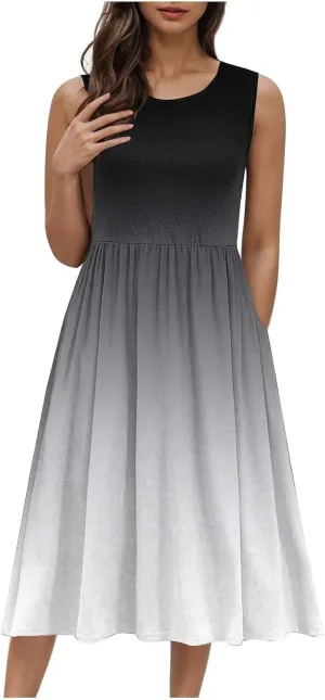 Womens Sleeveless Beach Dresses Trendy Swimsuit Cover Ups Vacation Dresses Flowy Mini Dress Swing Dresses