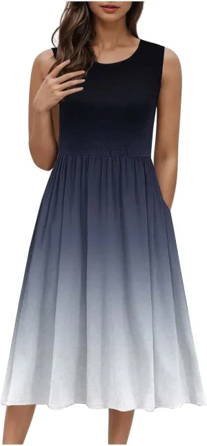 Womens Sleeveless Beach Dresses Trendy Swimsuit Cover Ups Vacation Dresses Flowy Mini Dress Swing Dresses
