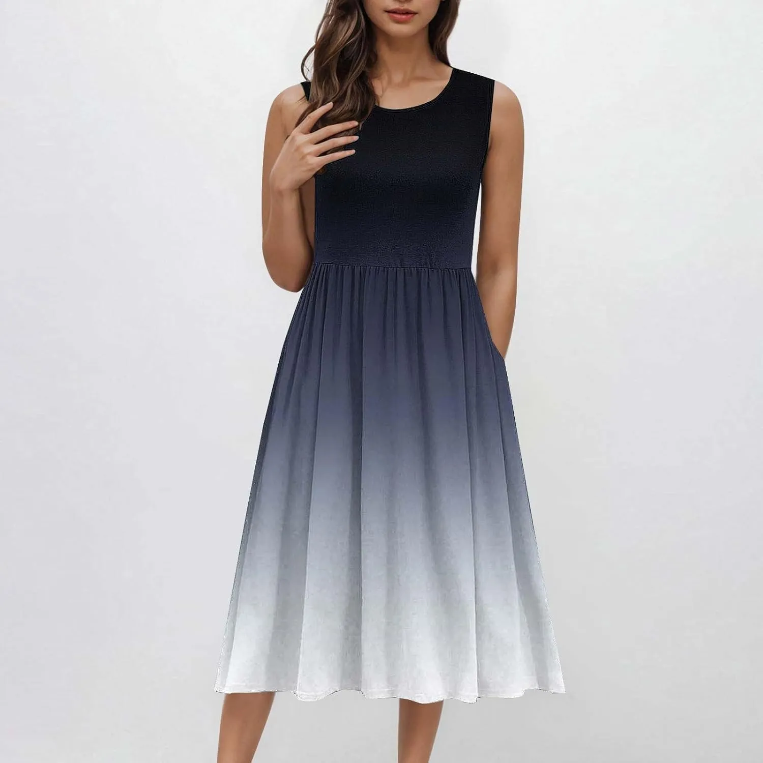 Womens Sleeveless Beach Dresses Trendy Swimsuit Cover Ups Vacation Dresses Flowy Mini Dress Swing Dresses
