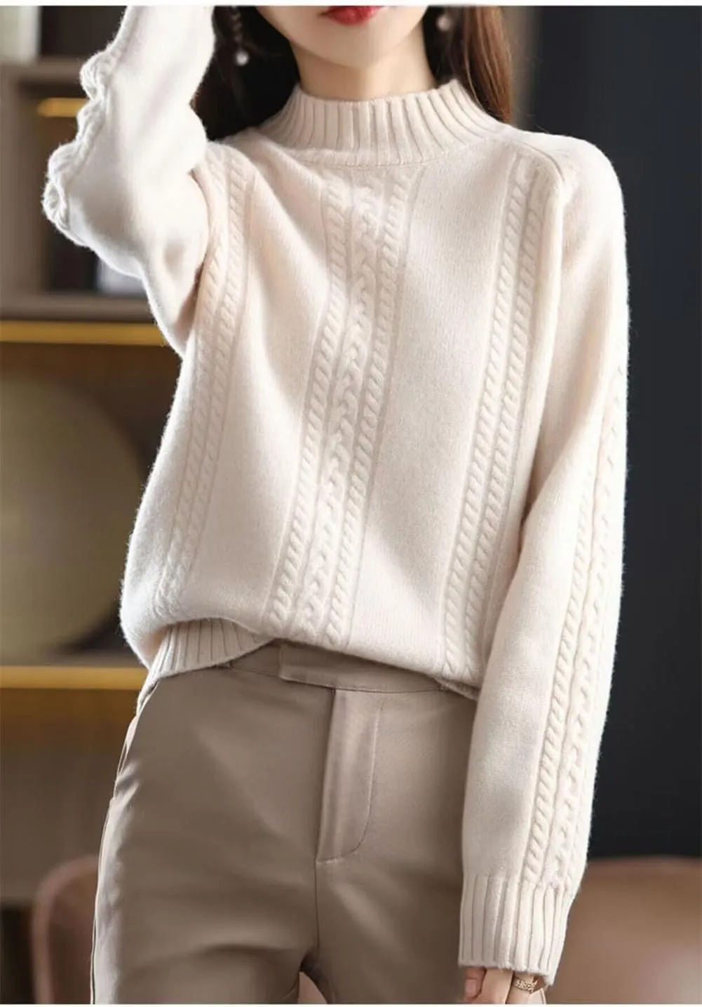 Women's Soft Turtleneck Sweater, Autumn and Winter Thickened Warm Pullover Oversized Loose Knitted Sweater