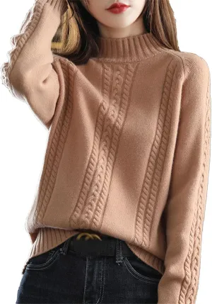 Women's Soft Turtleneck Sweater, Autumn and Winter Thickened Warm Pullover Oversized Loose Knitted Sweater