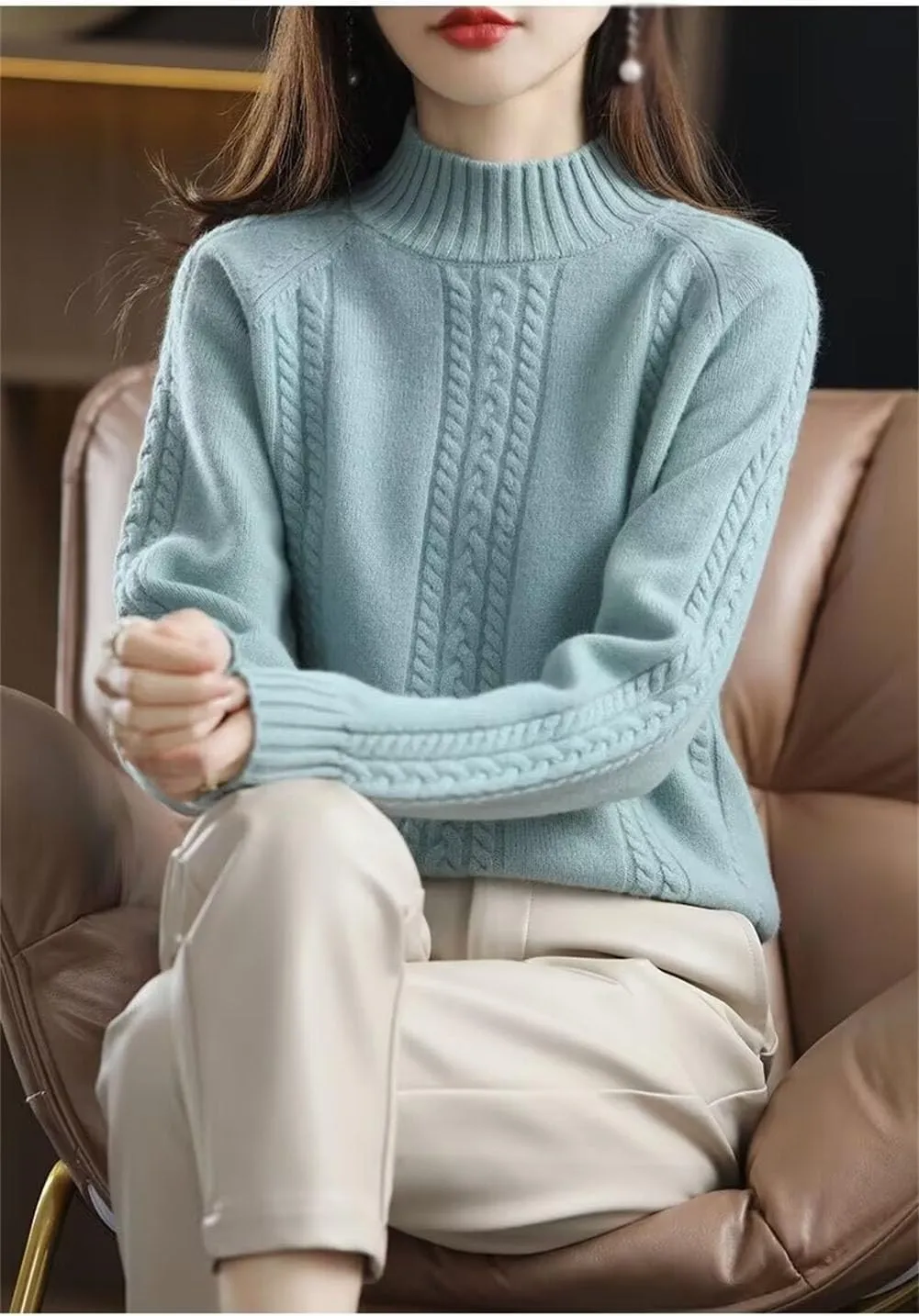 Women's Soft Turtleneck Sweater, Autumn and Winter Thickened Warm Pullover Oversized Loose Knitted Sweater