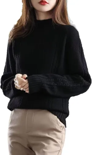 Women's Soft Turtleneck Sweater, Autumn and Winter Thickened Warm Pullover Oversized Loose Knitted Sweater
