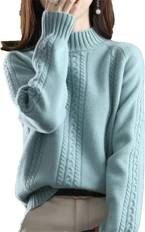 Women's Soft Turtleneck Sweater, Autumn and Winter Thickened Warm Pullover Oversized Loose Knitted Sweater