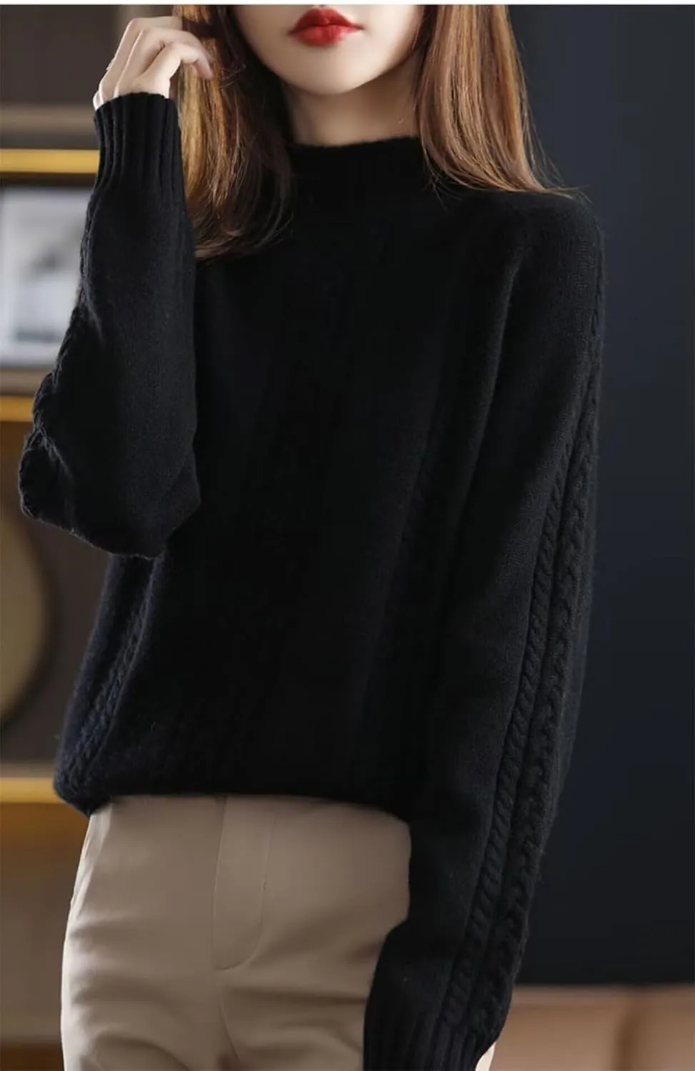 Women's Soft Turtleneck Sweater, Autumn and Winter Thickened Warm Pullover Oversized Loose Knitted Sweater