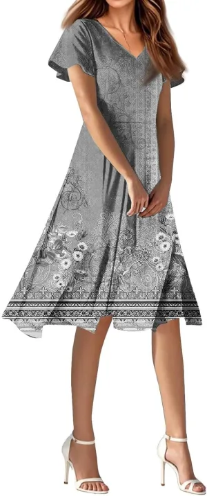 Womens Spring Dresses 2025 Floral Summer Dress for Women Elegant Casual Flowy Modest Midi Beach Dress Chiffon Dresses