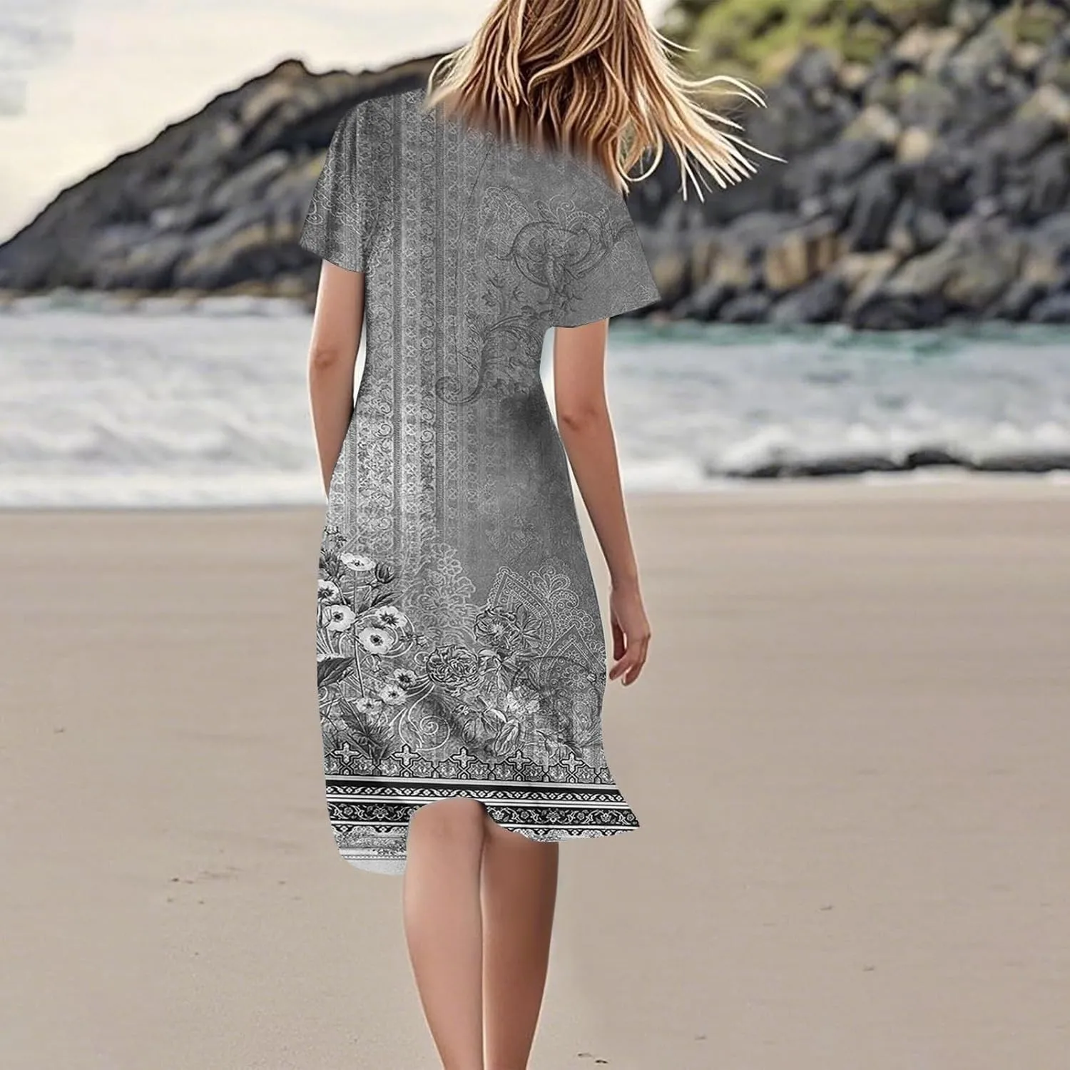 Womens Spring Dresses 2025 Floral Summer Dress for Women Elegant Casual Flowy Modest Midi Beach Dress Chiffon Dresses