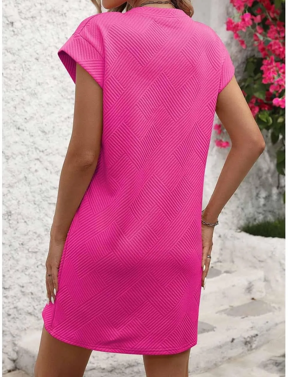 Women's Summer Casual Dresses O-Neck Short Sleeves Sundress with Pockets Tunic Shirt Spring Dresses for Women 2025
