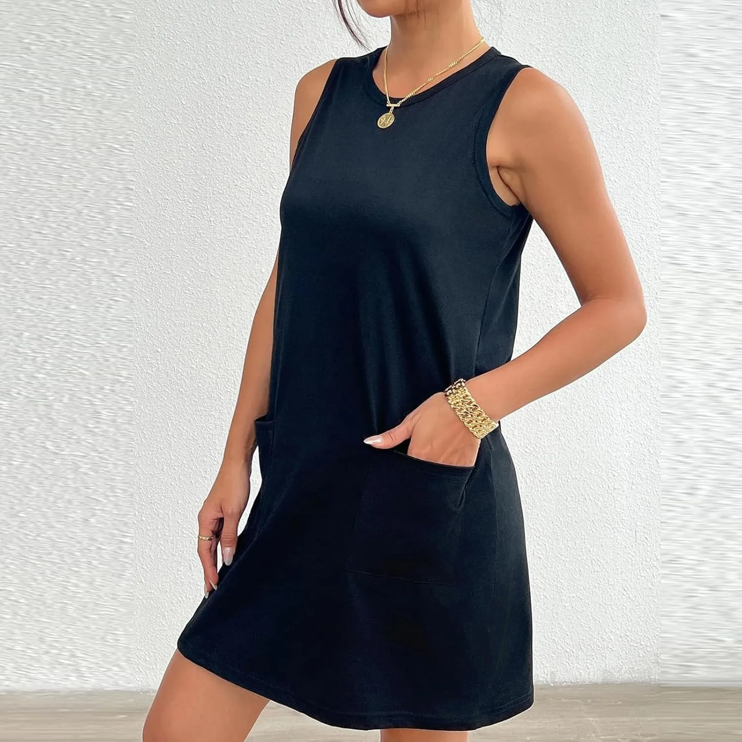 Womens Summer Dresses Casual Beach Sleeveless Dress Vacation Swing Sundresses Crew Neck Tank Dress with Pockets